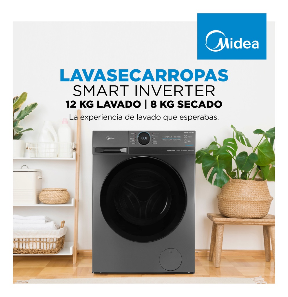 Lavasecarropas Midea Mf200d120b/t-a1 Inverter 12,8kg Frontal Gris Oscuro