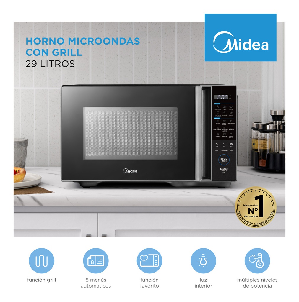 Microondas Midea 29 L Digital Con Grill Gris Basalto