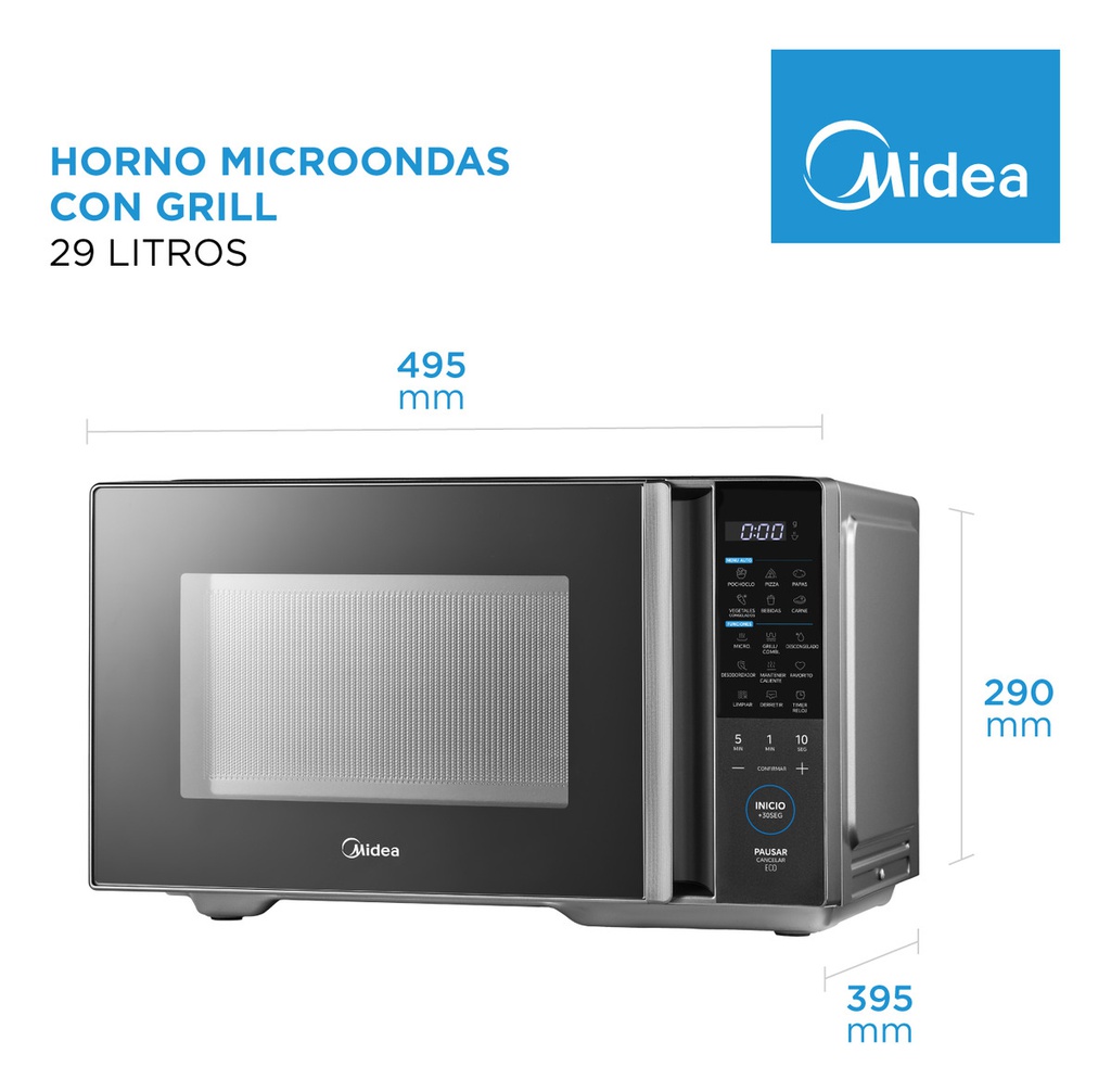 Microondas Midea 29 L Digital Con Grill Gris Basalto