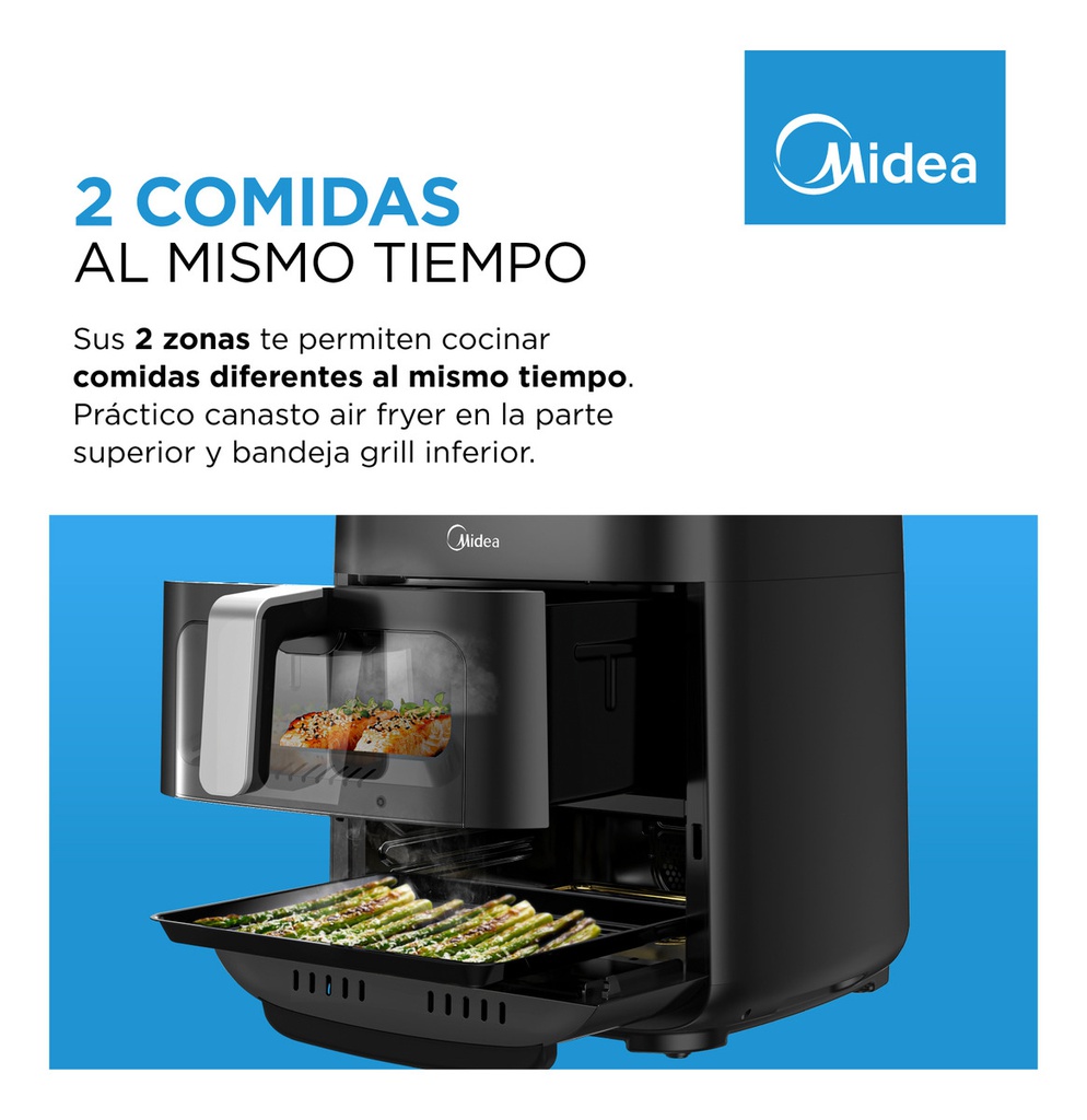 Freidora De Aire Digital Midea 11l Smart 2 Zonas Af-d211bar1 Negro