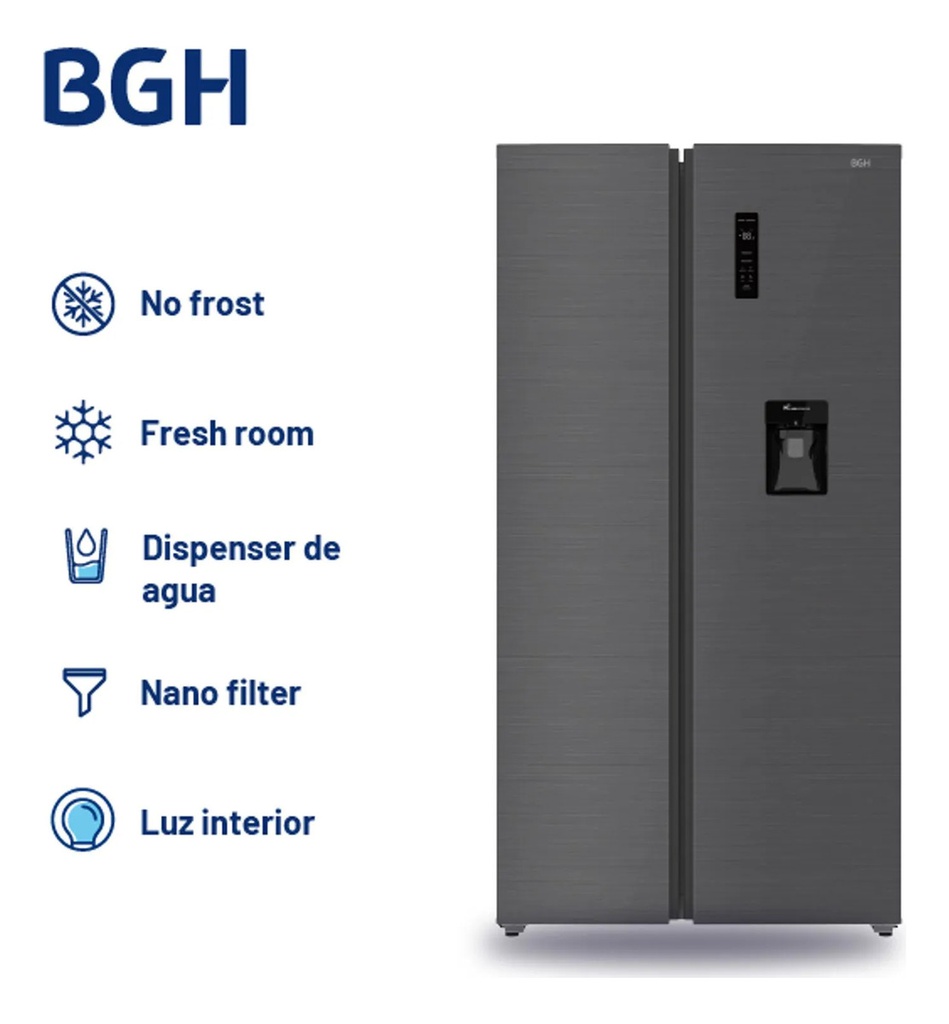 Heladera Bgh Brs540i2a 534l Sbs No Frost Inverter Dark Inox Gris Oscuro