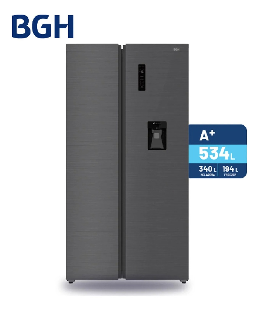 Heladera Bgh Brs540i2a 534l Sbs No Frost Inverter Dark Inox Gris Oscuro