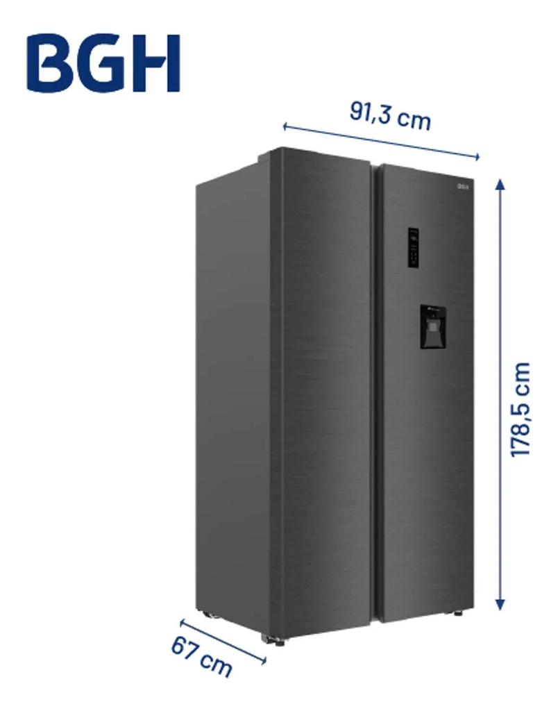 Heladera Bgh Brs540i2a 534l Sbs No Frost Inverter Dark Inox Gris Oscuro