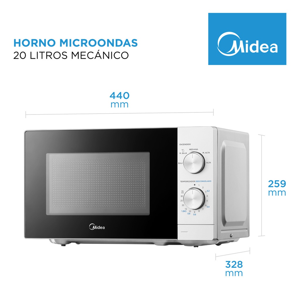 Microondas Midea 20l Mw-mn120war1 Mecanico Blanco