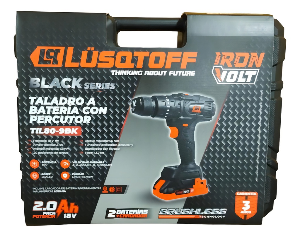 Taladro Lusqtoff Til80-9bk A Bateria Con Percutor 13mm Negro