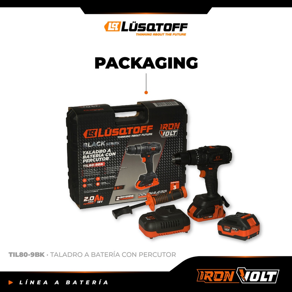 Taladro Lusqtoff Til80-9bk A Bateria Con Percutor 13mm Negro
