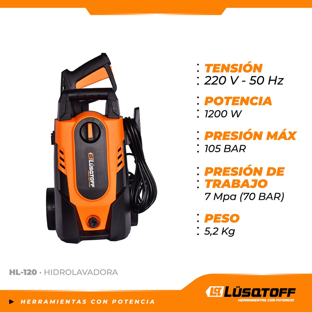 Lüsqtoff Hidrolavadora Hl-120 1200w 7mpa De Presión 50hz Naranja/negro 50 Hz