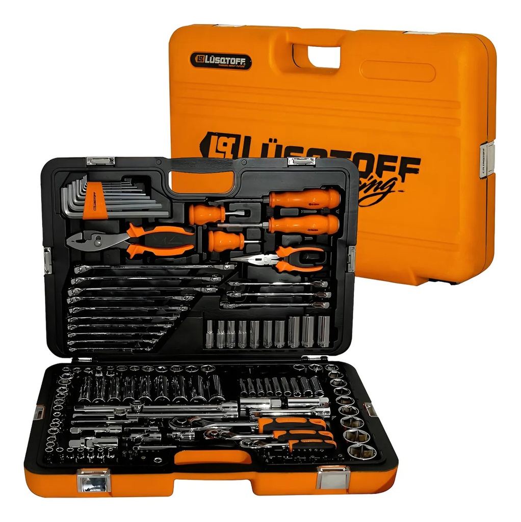 Juego Herramientas Lusqtoff 150pzs Racing Caja Set Tubos Color Naranja