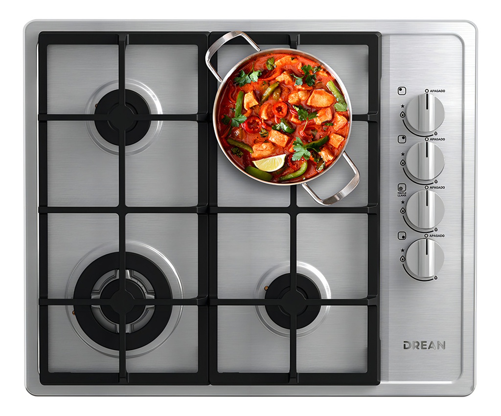 Anafe A Gas Drean 60cm Acero Inox 4 Hornallas Agdr60eia1 Acero Inoxidable