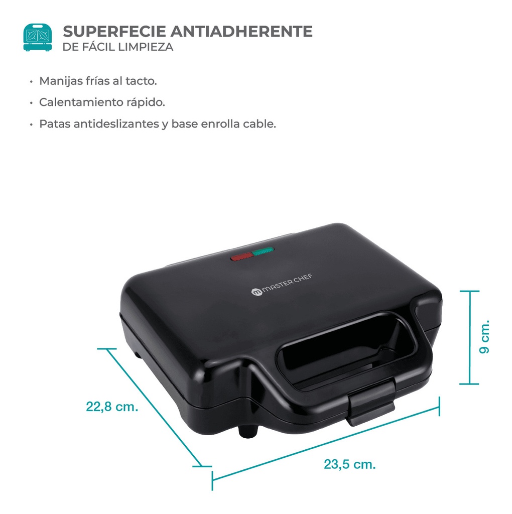 Sandwichera Master Chef Mc-s1002n 700w Antiadherente Negra Negro