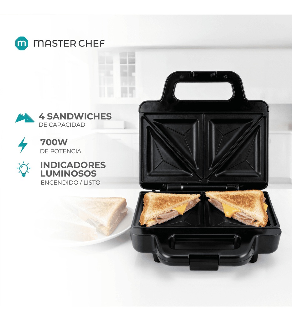 Sandwichera Master Chef Mc-s1002n 700w Antiadherente Negra Negro