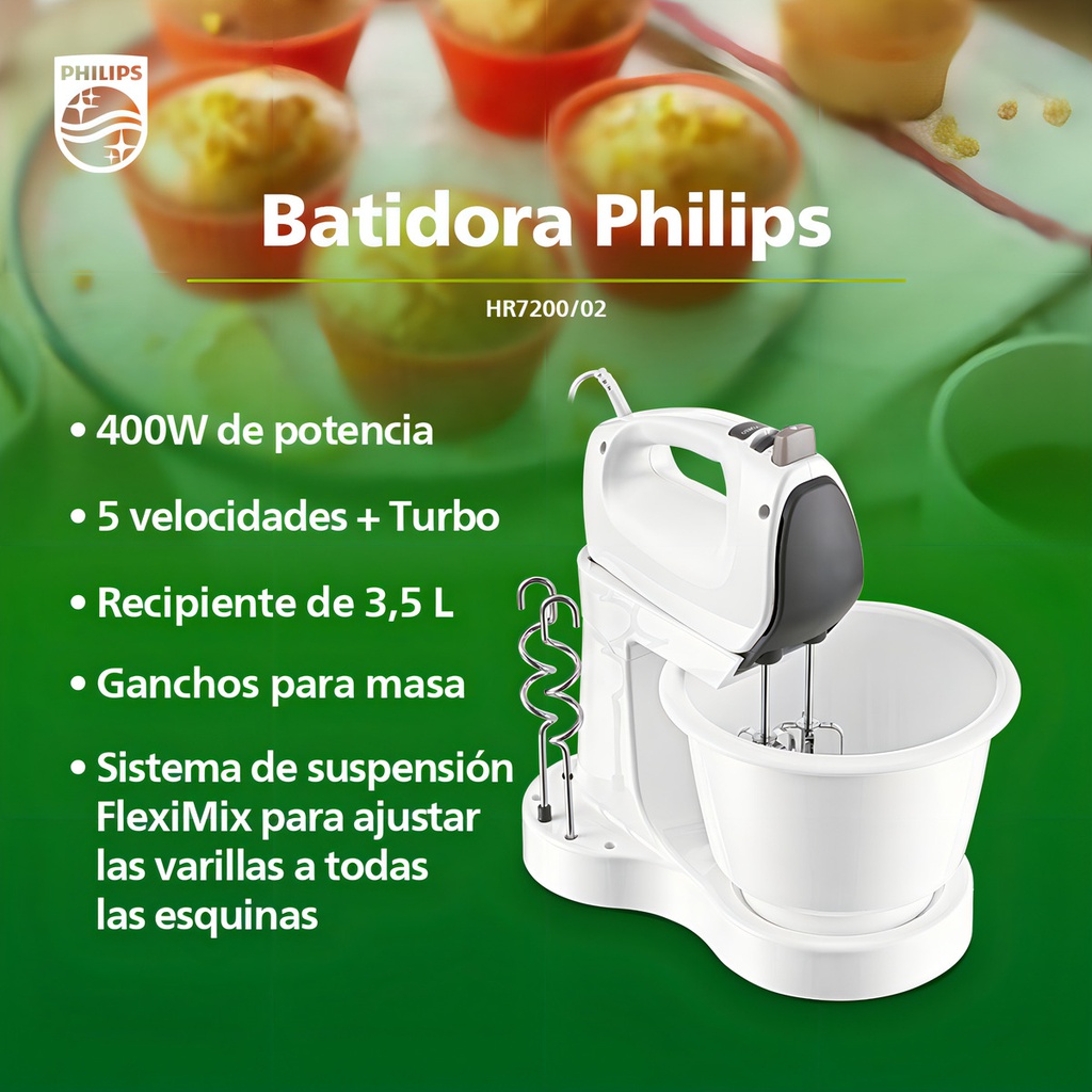Batidora De Mano Philips Hr7200/02 400w Blanca Blanco