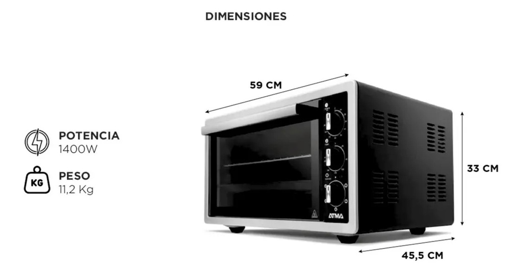 Horno Electrico Atma 91hga5021n Grill 50lts Conveccion Negro