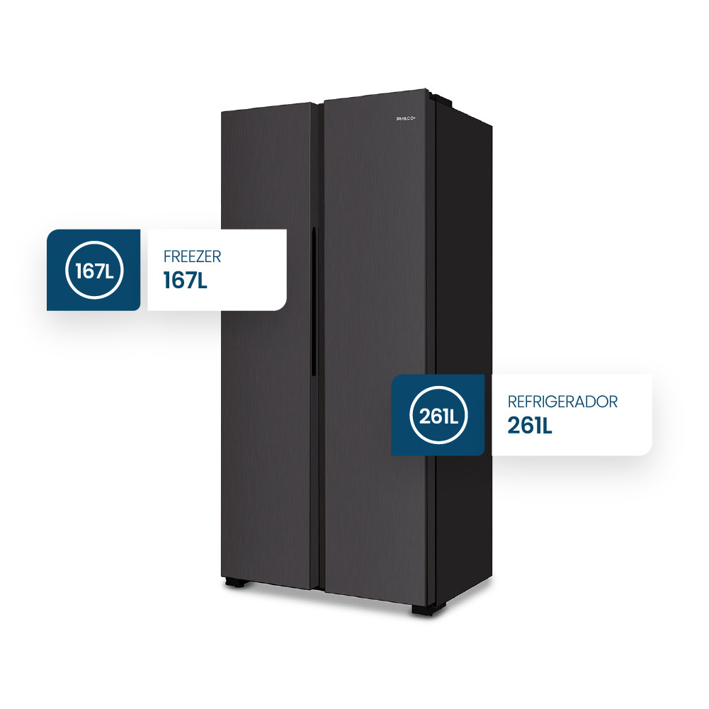 HELADERA PHILCO PHSB450N SBS NO FROST 428L NEGRA