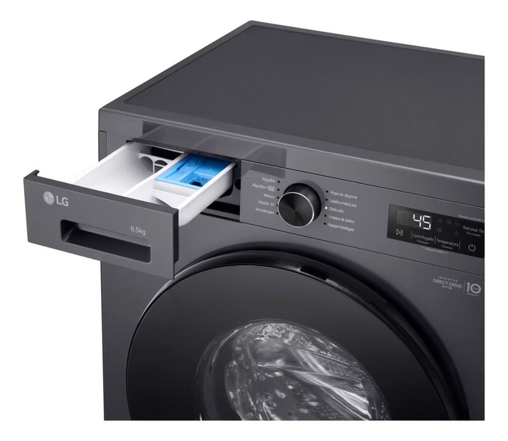Lavarropas LG Wm65mvfs6 6,5kg Inverter Frontal Steam Negro Gris Oscuro