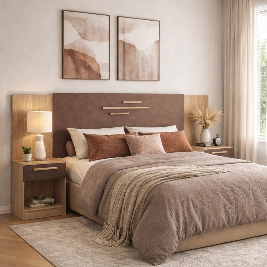 Respaldo De Cama Doble Loanda Santos Andirá Madera Terracota Madera - Terracota