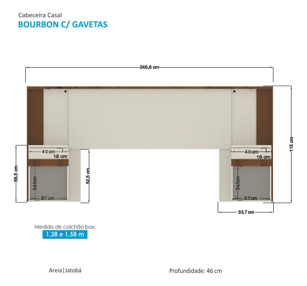 Respaldo De Sommier Santos Andirá Bourbon 2 Plazas Luz Led Jatoba/areia