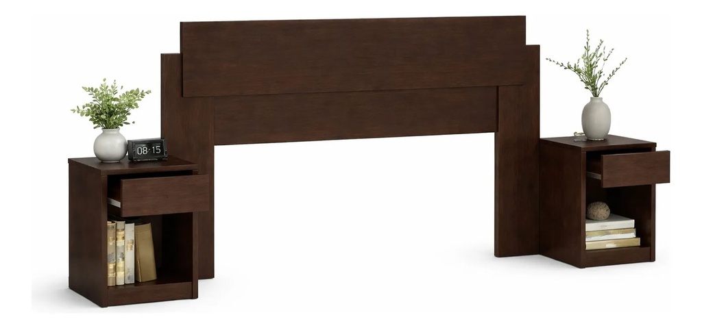 Respaldo De Cama Vera Cdmc300-ml 150cm C/mesas De Luz Rustico
