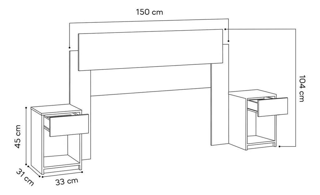Respaldo De Cama Vera Cdmc300-ml 150cm C/mesas De Luz Rustico