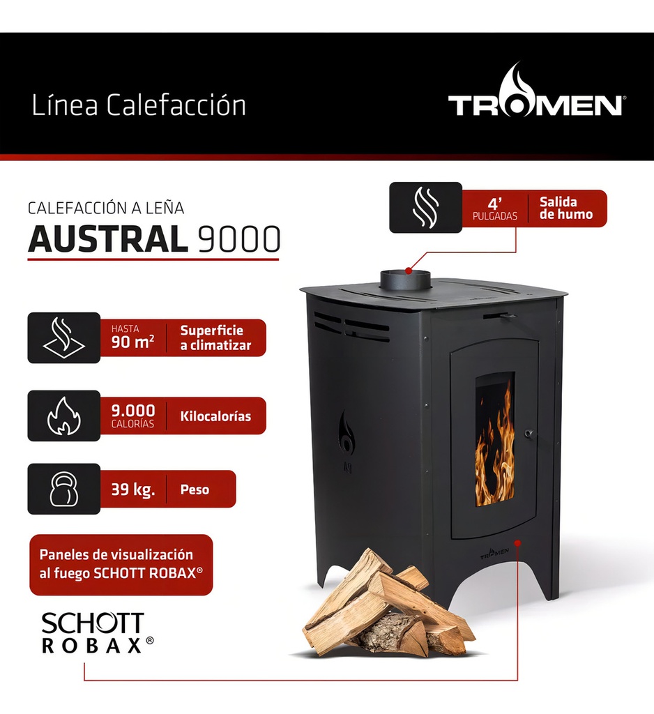 Salamandra Calefactor Tromen A Leña Austral A9 9.000 Kcal