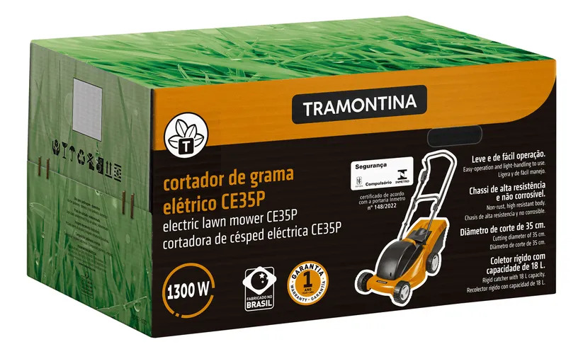 Cortadora De Cesped Tramontina Ce35p 1300w C/recolector Naranja/negro