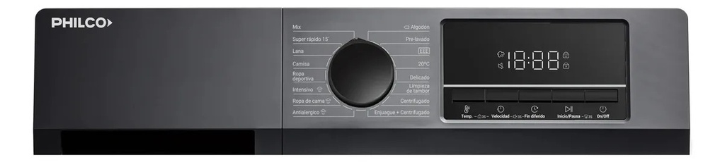 Lavarropas Philco Phlf111dgn2 Inverter 11kg Frontal Gris Gris Oscuro
