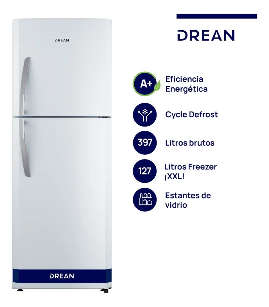 Heladera Con Freezer Drean Hdr400f30b 397l Ciclica Blanca Blanco