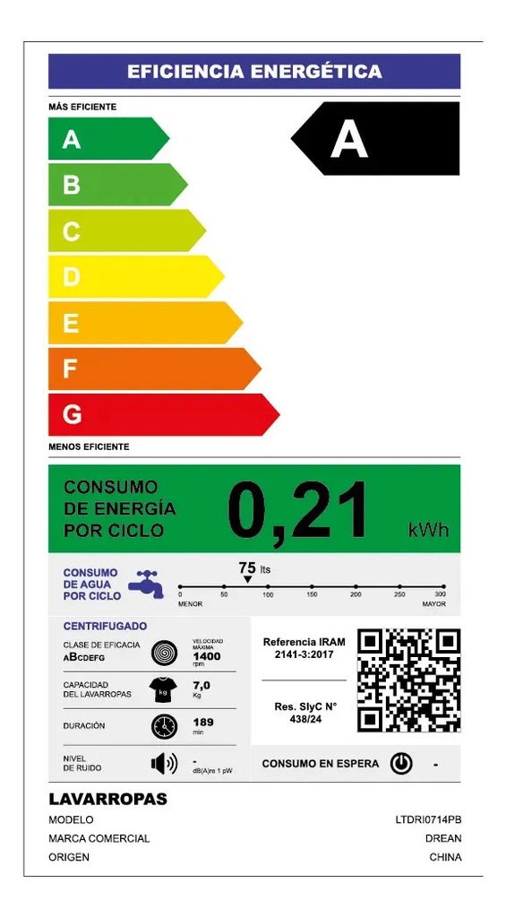 Lavarropas Carga Superior Ecoinverter 7 Kg 1400 Rpm Blanc... Blanco