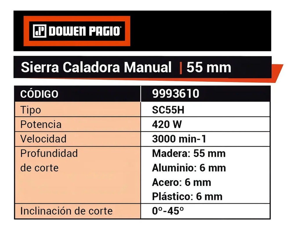 Sierra Caladora De Mano 420 Wts Dowen Pagio 55 Mm Sc55h