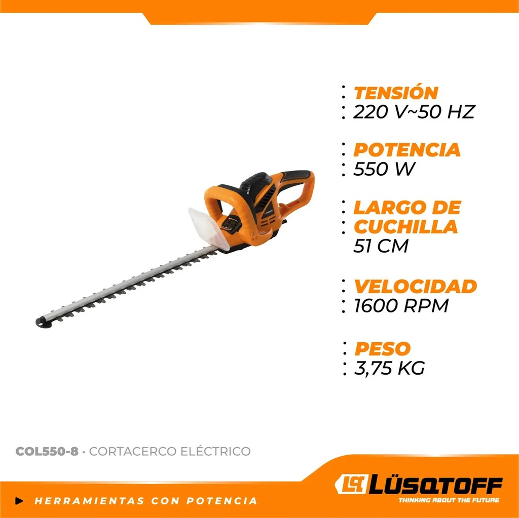 Cortacerco Eléctrico Lusqtoff Col550-8 51cm 550w 1600rpm Naranja