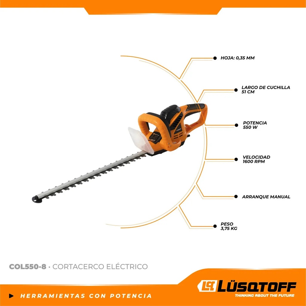 Cortacerco Eléctrico Lusqtoff Col550-8 51cm 550w 1600rpm Naranja