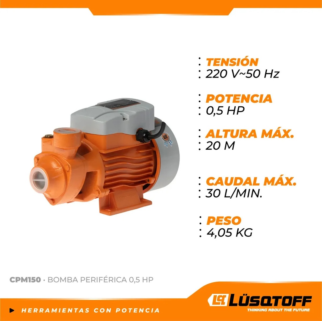 Bomba Periférica Lusqtoff Cpm150 0,5hp 30 L/min