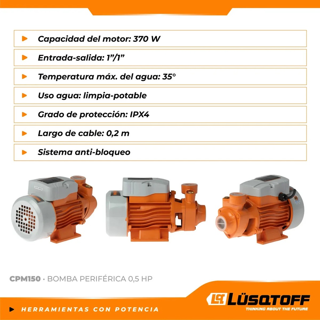 Bomba Periférica Lusqtoff Cpm150 0,5hp 30 L/min