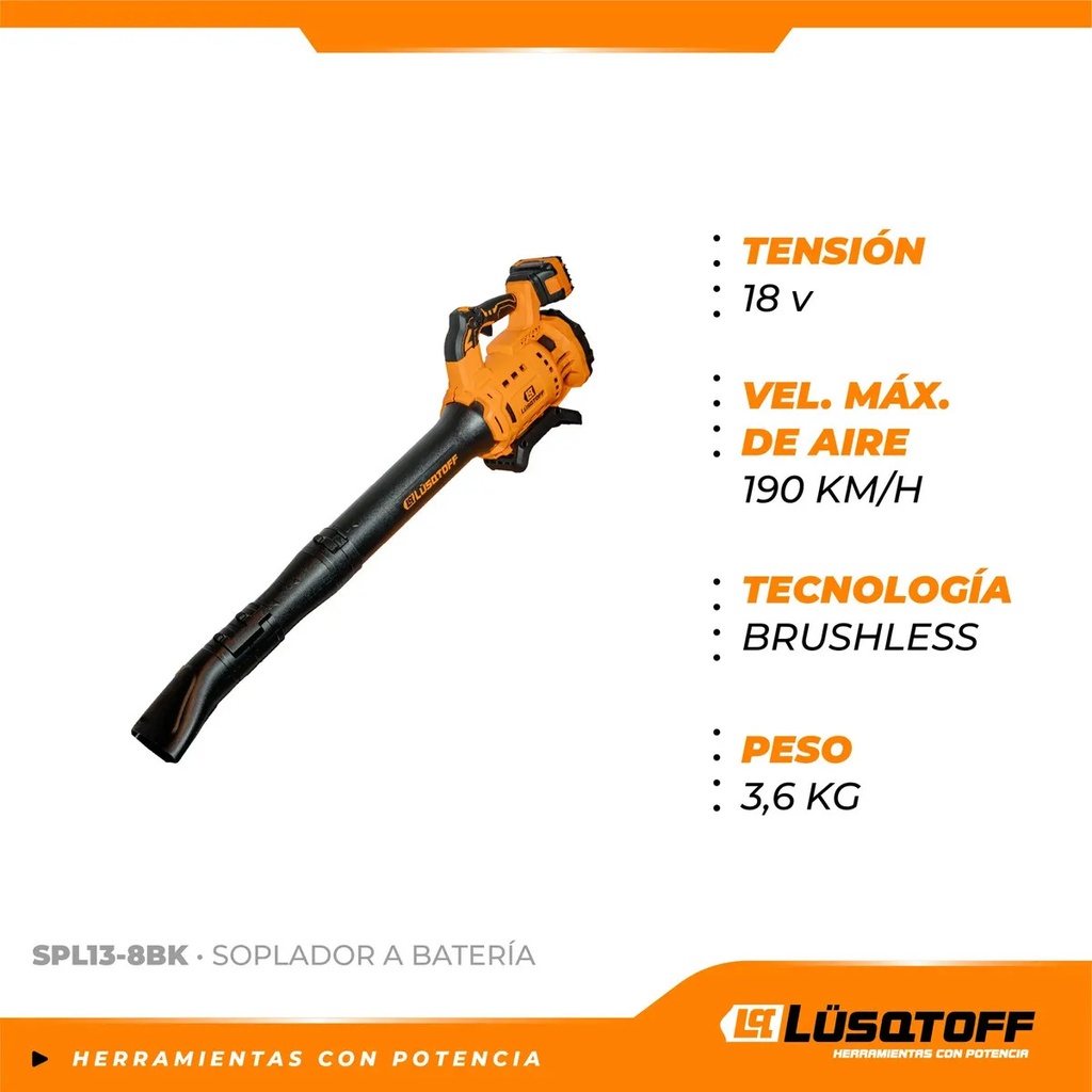 Soplador A Batería Lusqtoff Spl13-8bk Inalámbrico Brushless Naranja