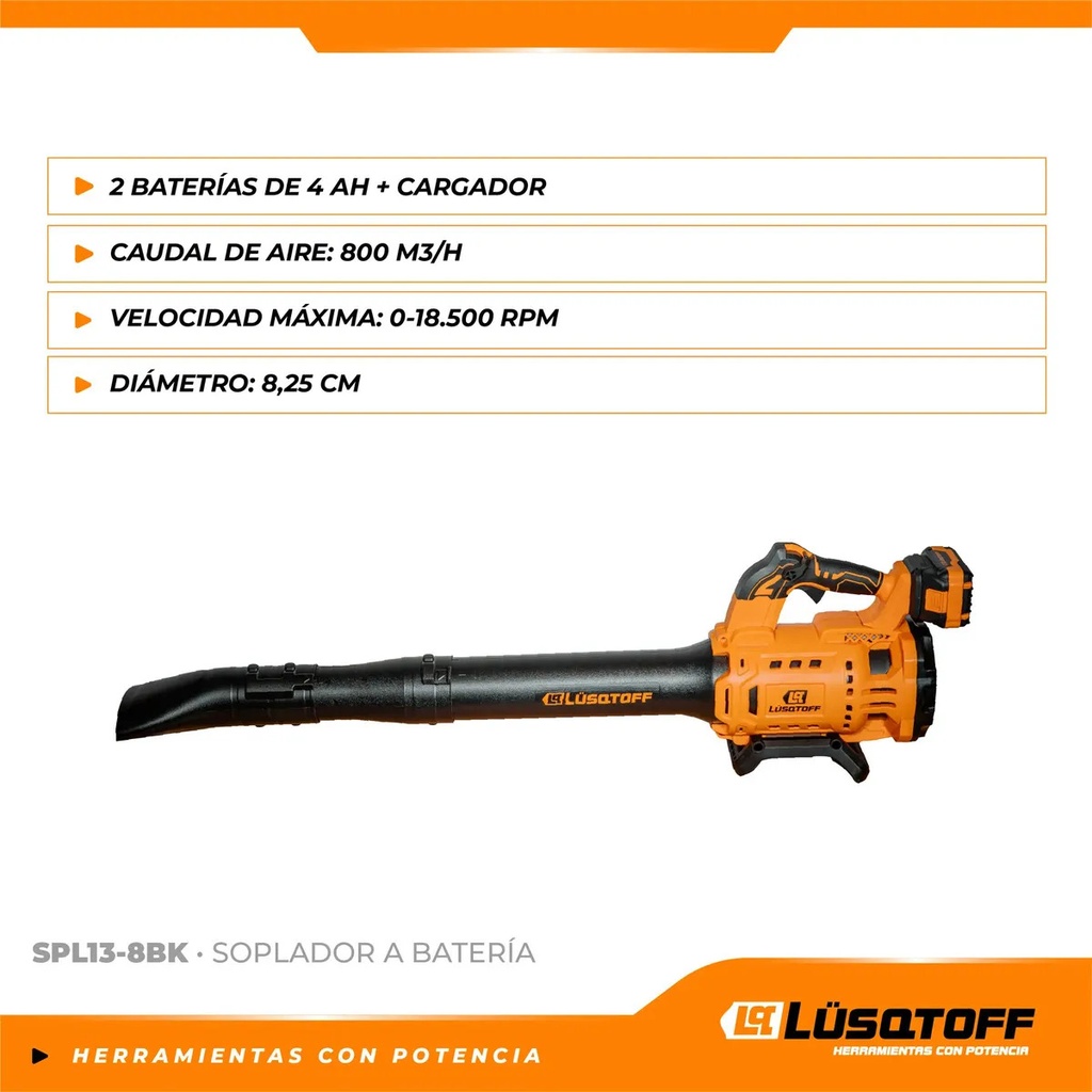 Soplador A Batería Lusqtoff Spl13-8bk Inalámbrico Brushless Naranja