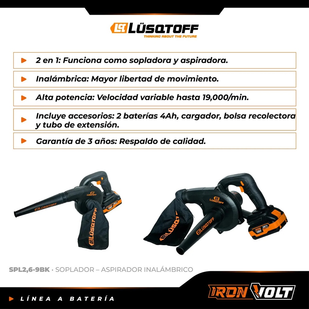 Sopladora Aspirador Lusqtoff Spl2.6-9bk Inalámbrico Negro