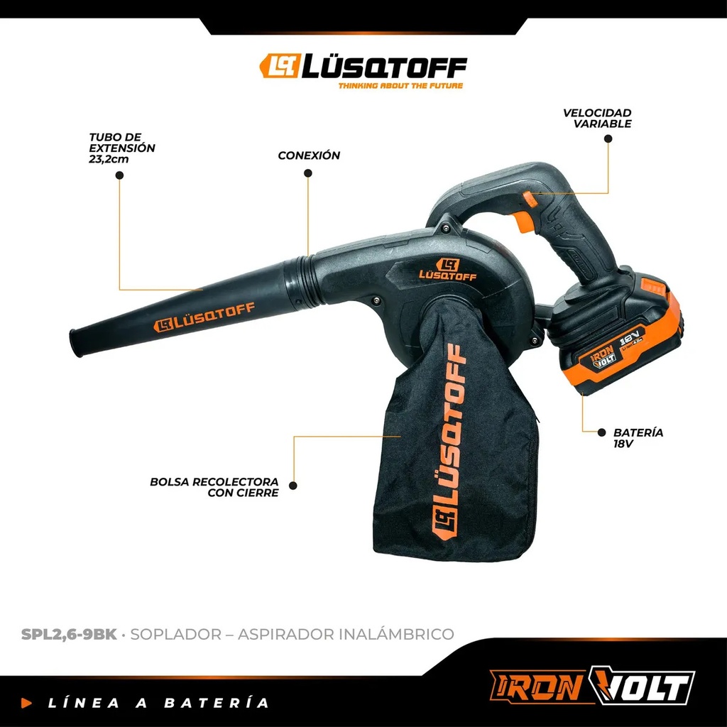 Sopladora Aspirador Lusqtoff Spl2.6-9bk Inalámbrico Negro
