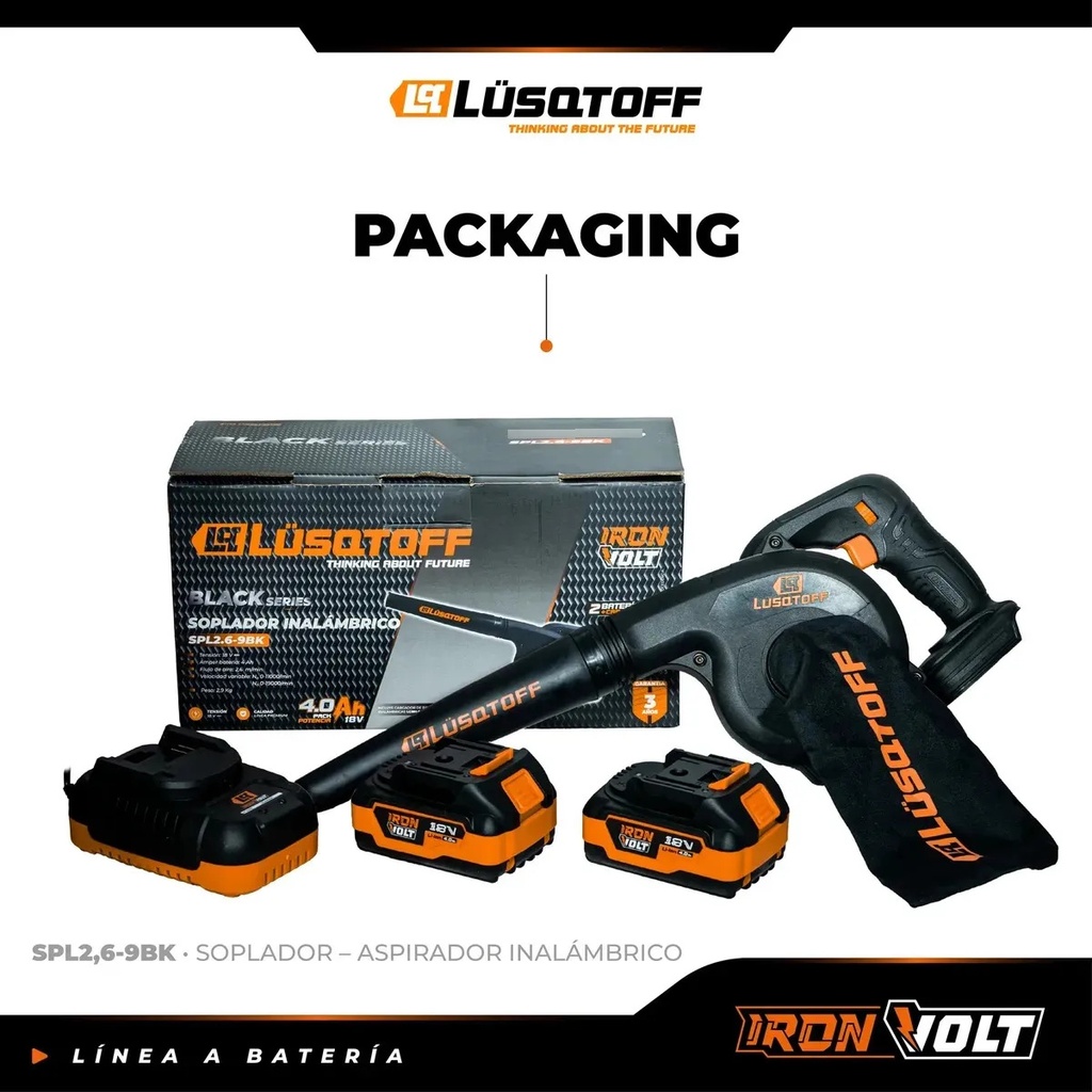 Sopladora Aspirador Lusqtoff Spl2.6-9bk Inalámbrico Negro