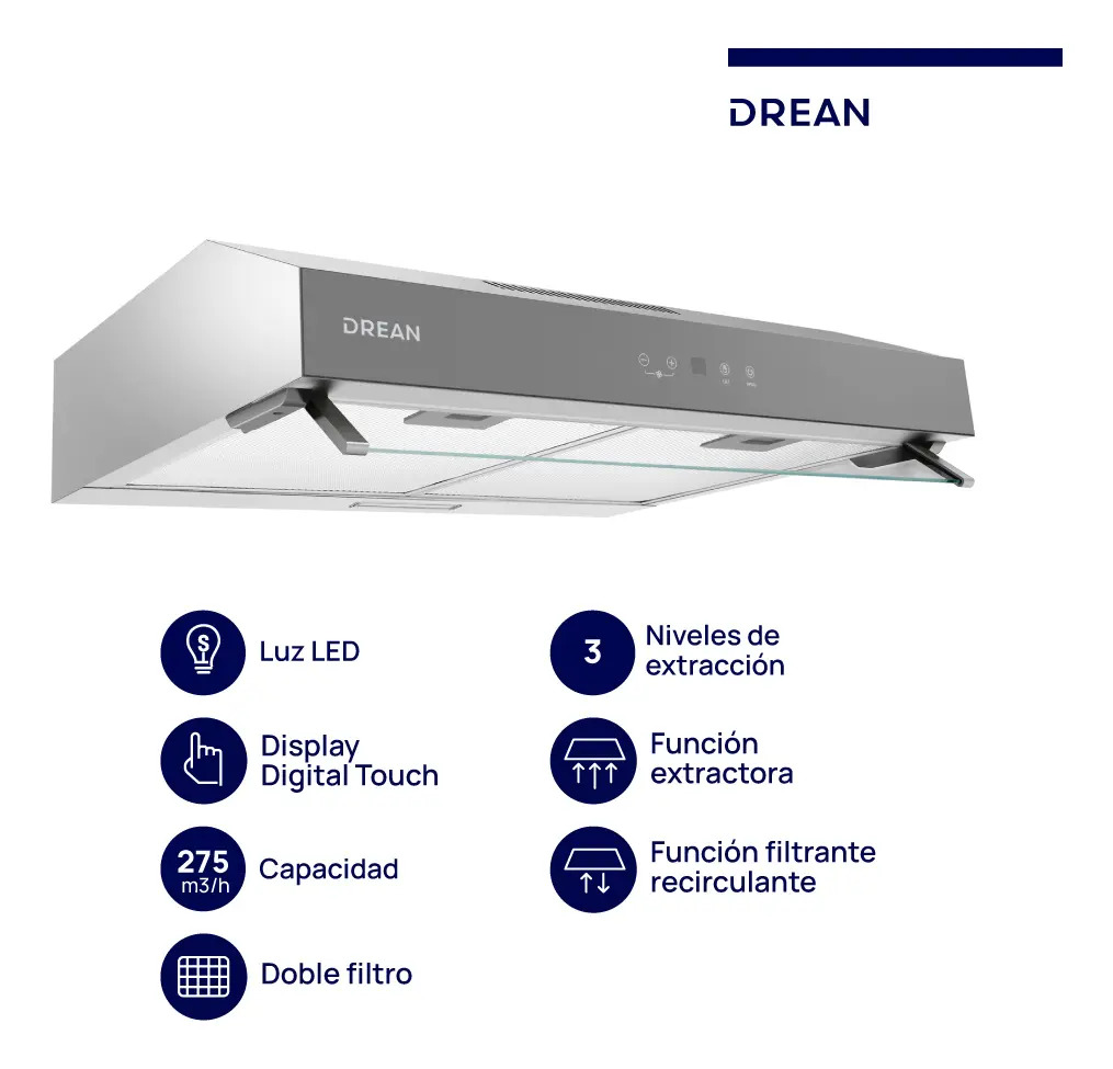 Purificador Extractor 60 Cm Inoxidable Drean Cudr604ia Gris Gris