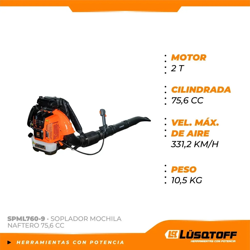 Soplador De Mochila Naftero Lusqtoff Spml760-9 2t 75.6cc Naranja