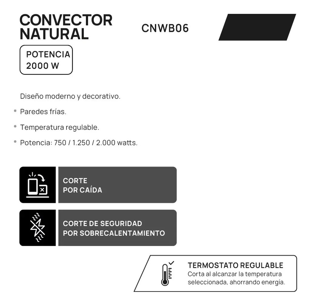 Calefactor Convector Natural Whitenblack Cnwb06 2000w Negro