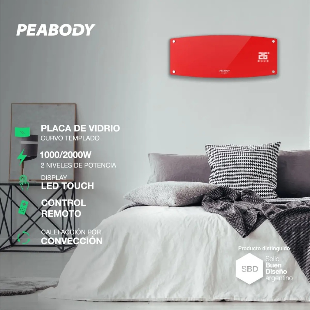 Caloventor Split Peabody De Pared Pe-cv20r Display Touch Led Rojo