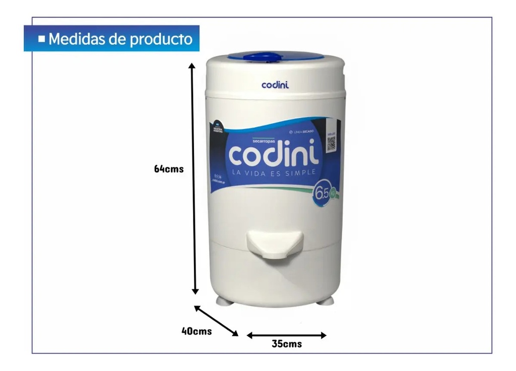 Secarropas Codini Advance Ad61 - 6.1kg - Blanco/azul