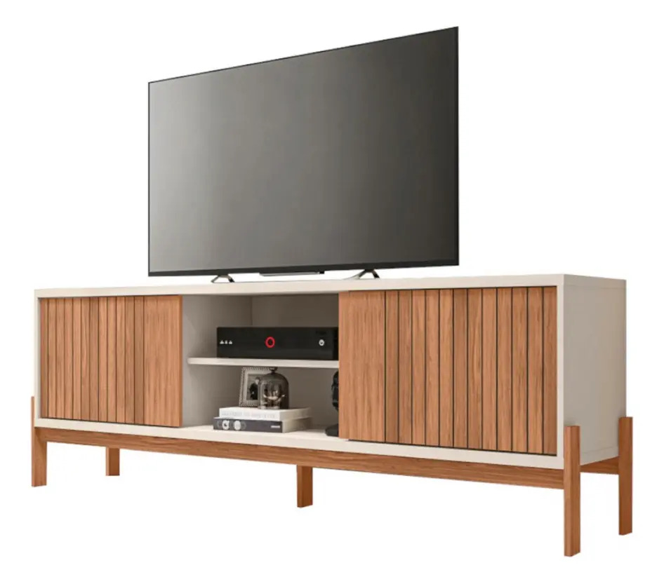 Rack Para Tv Caemmun Tannen 1.80 Hasta 72  Freijo Off White Marrón Oscuro