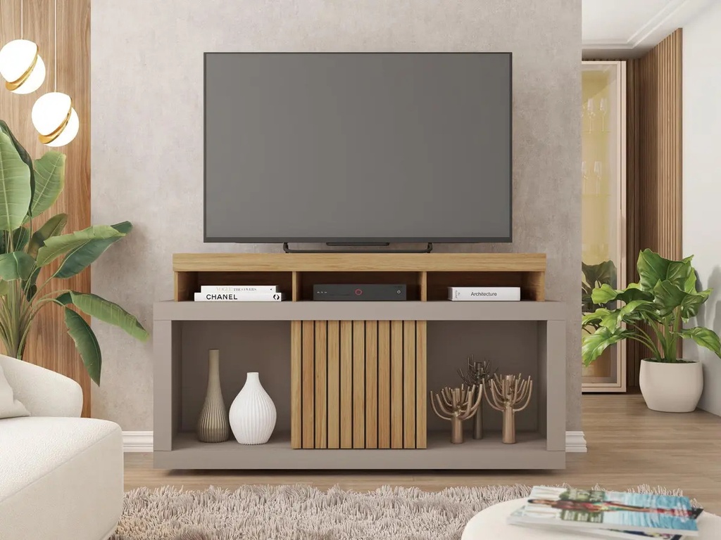 Rack Para Tv Dragon Con 1 Puerta, Rasgado, De Hasta 55 Pulgadas, Color Gris Oscuro
