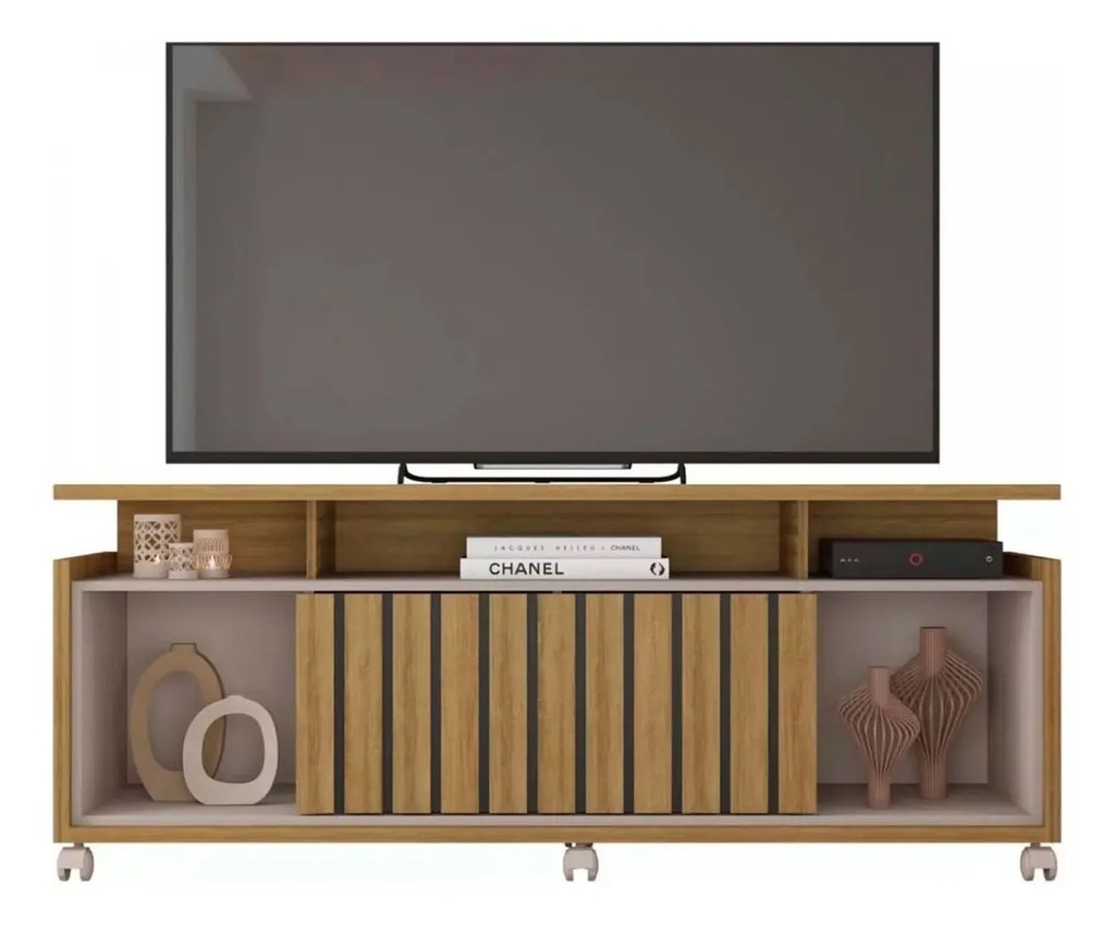 Mesa Tv Caemmun Oasis 1.60 Hasta 65  Con Ruedas 1 Puerta Marrón Claro