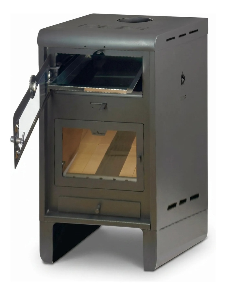 Estufa A Leña Tromen Pehuen 18000 Horno + Kit Techo 6