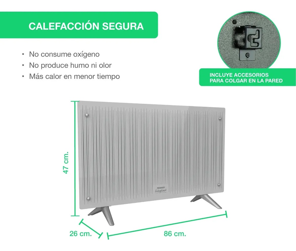 Vitroconvector Peabody Pe-vcy20rb 2000w Blanco Rayado Blanco