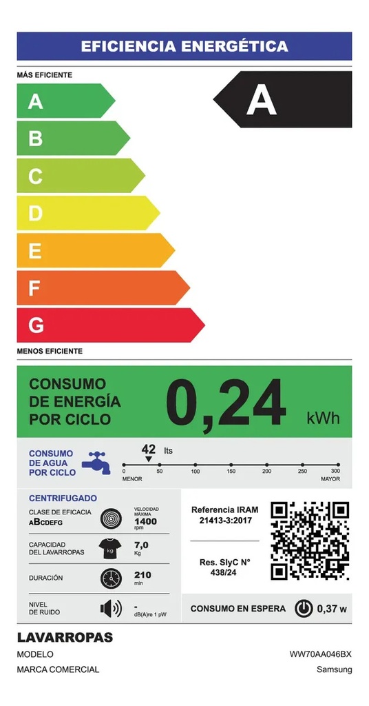 Lavarropas Samsung 7kg Ww70aa46bx Inverter Carga Frontal Inox