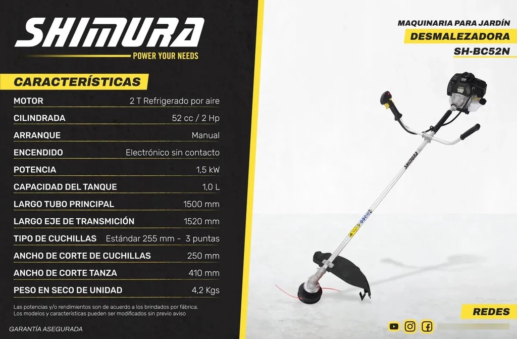Desmalezadora Shimura Shbc52n 52cc 2 Tiempos 1.5 Kw